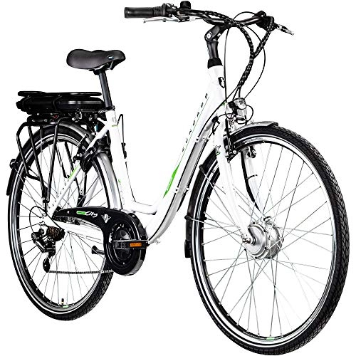 Bici elettriches : Zündapp E Bike 700c Pedelec Z503 - Bicicletta elettrica da donna, 28 pollici, bianco / verde, 49 cm