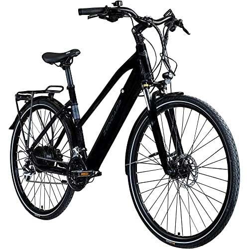 Bici elettriches : Zündapp Z810 E Bike - Bicicletta elettrica da donna da 28 pollici, bicicletta elettrica da trekking, bicicletta elettrica Pedelec a 24 marce, bicicletta da trekking (nero / grigio, 50 cm)