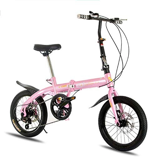 Bici pieghevoli : 16 Pollici Bicicletta Pieghevole velocità Folding Bike - velocità Variabile Doppio Freno a Disco Mini Pieghevole Pieghevole Bici Adulta Student Piccola Ruota del motorino, Nero (Color : Pink)
