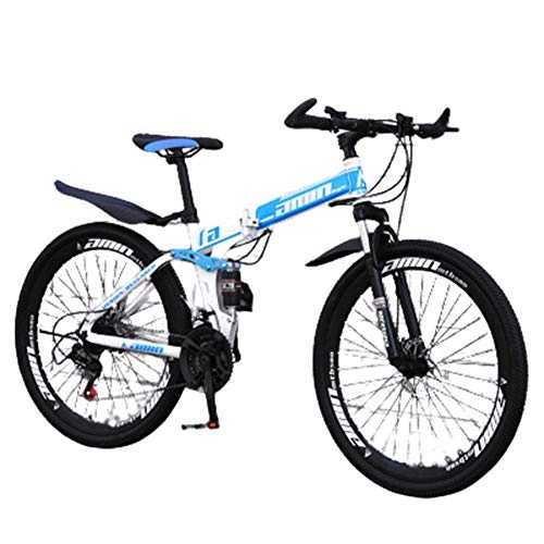 Bici pieghevoli : 26''Bici Pieghevole Unisex-Adult, Comodo sedile regolabile, White blue, 27 speed
