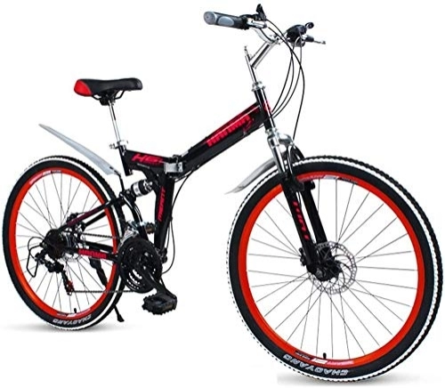 Bici pieghevoli : Adulti Biciclette pieghevoli, -alto tenore di carbonio in acciaio doppio freno a disco Folding Mountain bike, sospensione doppia pieghevole biciclette, portatile Commuter Bike (Color : Red)