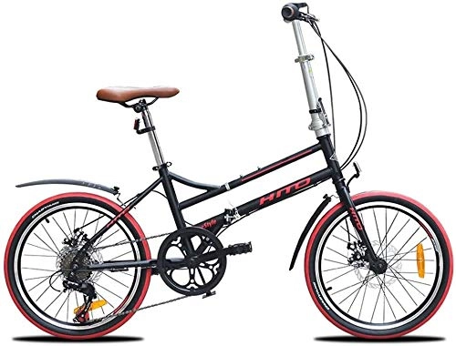 Bici pieghevoli : Adulti Biciclette pieghevoli, da 20 pollici 6 velocità freno a disco pieghevole biciclette, leggero portatile telaio rinforzato Commuter Bike con parafanghi anteriore e posteriore ( Color : Black )
