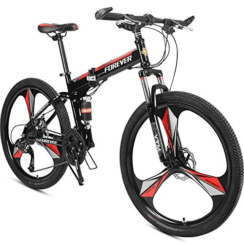 Bici pieghevoli : AI-QX Bikes, Bicicletta Mountainbike 24 BTT Shimano, Alluminio, Doppio Disco e Sospensione, Red