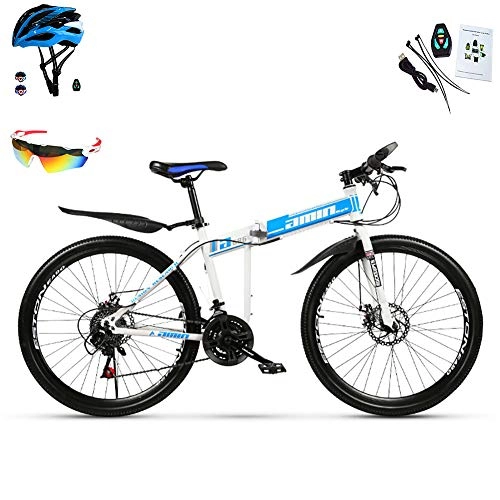 Bici pieghevoli : AI-QX Mountain Bike Pieghevole, Cambio 30 velocità, 26 Pollici, Blu