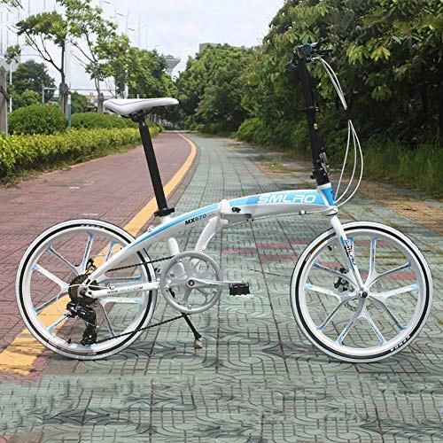 Bici pieghevoli : ANJING Bici Pieghevole Shimano 6 velocità 20 Pollici con Telaio in Alluminio da 33 Libbre per Adulti, Whiteblue