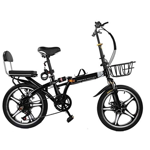 Bici pieghevoli : ANLW 20inch Donne City Bike 7 velocità Folding Bike con Set Seat Cover Imbottito Biciclette, Nero