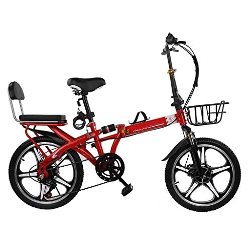 Bici pieghevoli : ANLW 20inch Donne City Bike 7 velocità Folding Bike con Set Seat Cover Imbottito Biciclette, Rosso
