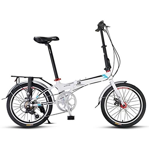 Bici pieghevoli : AOHMG Bicicletta pieghevole da 20", 7 marce, telaio in alluminio, unisex, pendolari, pieghevole, con parafango / rack, bianco