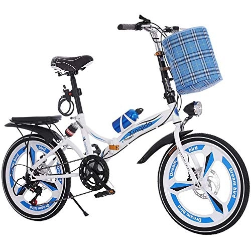 Bici pieghevoli : AOHMG Bicicletta Pieghevole per Adulti Leggeri, 6- Velocita Città Bici Pieghevole Telaio Resistente con, Blue_20in