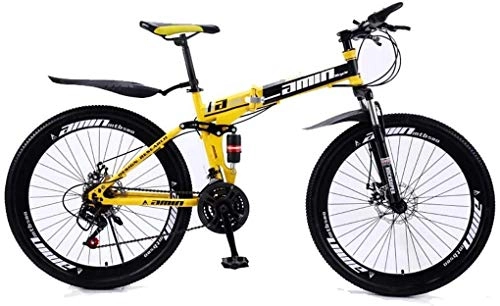 Bici pieghevoli : Aoyo - Telaio leggero per mountain bike, 26 pollici, doppio freno a disco a 24 marce, bici pieghevoli, completamente antiscivolo, forcella ammortizzata giallo