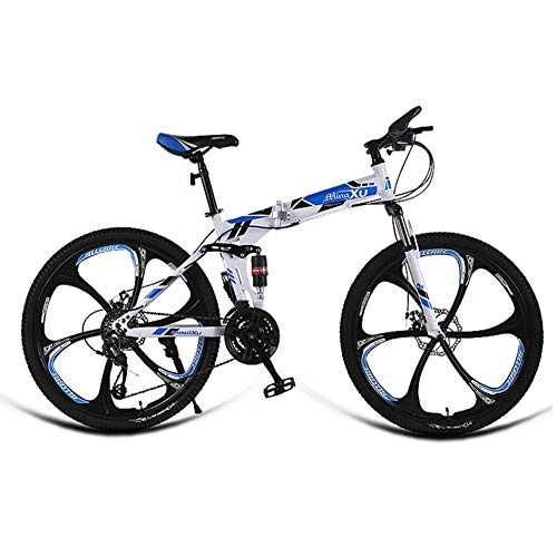 Bici pieghevoli : AQAWAS 27-velocità per Adulti Folding Bike, Biciclette 24 Pollici Antiscivolo, con Anteriore e Posteriore Parafanghi Grande per Urban Riding e Il pendolarismo, Blue