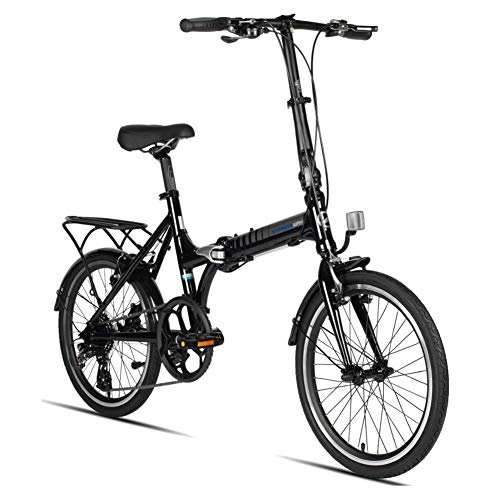 Bici pieghevoli : AQAWAS Adulti Folding Bike, Cerchi da 20 Pollici in Alluminio Leggero Pieghevole Compatto Biciclette, Folding Bike Grande per Urban Riding e Il pendolarismo, Black