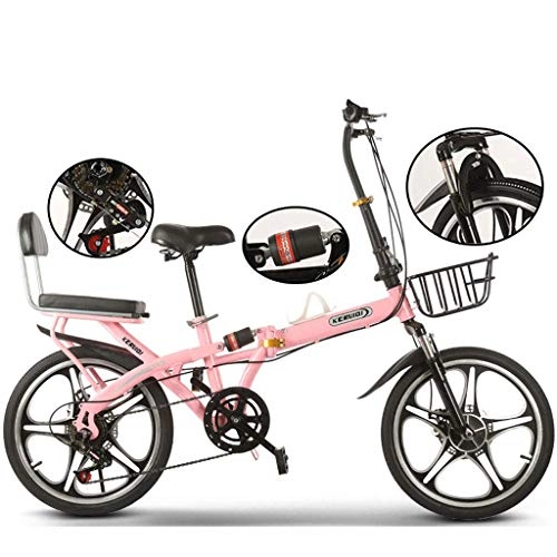 Bici pieghevoli : Aquila Folding Bike Unisex Bicicletta Pieghevole, 6 Double Disc velocità Freno della Bici, Leggero Mini Bick, Acciaio al Carbonio Telaio Antiurto AQUILA1125 ( Color : Pink , Size : 16in )
