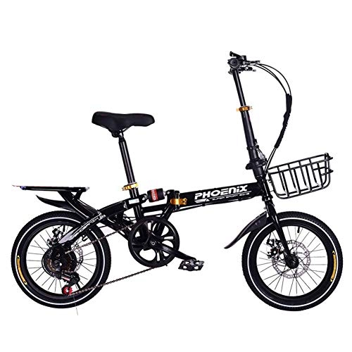 Bici pieghevoli : Aquila Pieghevole City Bike, 6 velocità variabile velocità di BMX, Full Suspension Doppio Freno a Disco Unisex Bicicletta con Adjustable Rear Seat Manubrio AQUILA1125 ( Color : Black , Size : 14" )