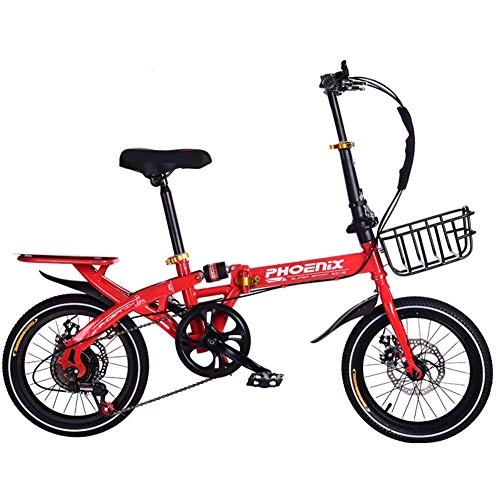Bici pieghevoli : Aquila Pieghevole City Bike, 6 velocità variabile velocità di BMX, Full Suspension Doppio Freno a Disco Unisex Bicicletta con Adjustable Rear Seat Manubrio AQUILA1125 ( Color : Red , Size : 14" )