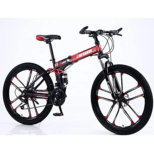 Bici pieghevoli : ASDF - Bicicletta da montagna pieghevole, 26 cm, 24 pollici, con doppio ammortizzatore, a velocità variabile, per mountain bike, da corsa, da cross country, colore: nero e rosso