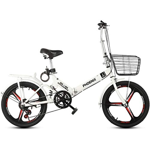 Bici pieghevoli : ASYKFJ Bicicletta pieghevole da 50, 8 cm a 6 velocità pieghevole per studenti adulti, telaio leggero in alluminio, tre coltelli rotondi, bianco