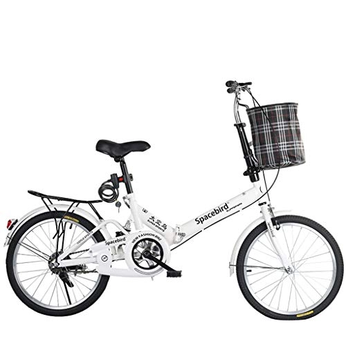 Bici pieghevoli : ASYKFJ Bicicletta Pieghevole Portable Folding Bike Maschile FemaleFolding Biciclette Uomini Studente di Donne Città Commuter Bici di Sport con Il Cestino, Bianco