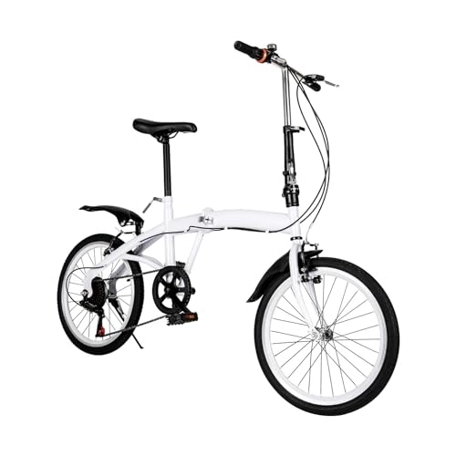 Bici pieghevoli : Atnhyruhd Bicicletta pieghevole pieghevole da 20 pollici, 6 marce, telaio in acciaio al carbonio, colore bianco, pieghevole, pinza freno anteriore e freno posteriore