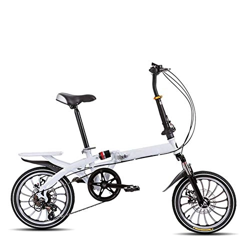 Bici pieghevoli : AYHa Pieghevole in bicicletta, doppio freno a disco da 20" Adulti City Bike di un pezzo della rotella 6 velocità Sedile Manubrio regolabile con posteriore mensola Unisex, bianca