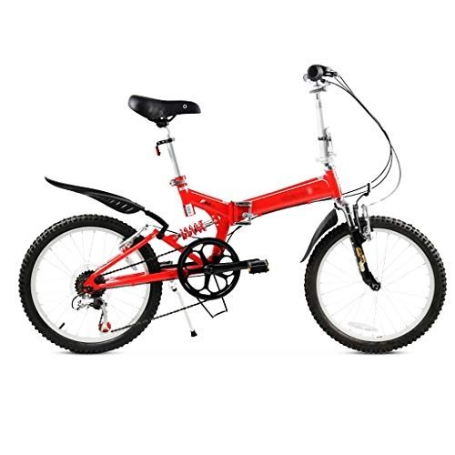 Bici pieghevoli : Bici pieghevoli Bicicletta Pieghevole Folding Mountain Bike Doppia Ammortizzante Biciclette Maschile E Femminile Allievi Bicicletta Pieghevole 20 Pollici, 6 Marce (Color : Red, Size : 20inches)