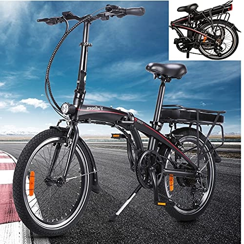 Bici pieghevoli : Bicicletta Elettrica Pieghevole 20' Nero, In Lega di alluminio Ebikes Biciclette all Terrain Cambio Shimano 7 velocit E-Bike para Adultos Motore 250W Grande Schermo LCD