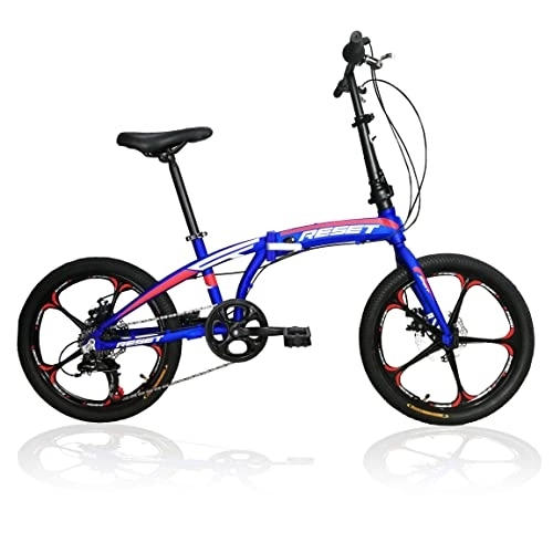 Bici pieghevoli : Bicicletta pieghevole 20'' in Alluminio bici Folding Bike cambio Shimano 7v Velocità Freni a disco leggera e comoda (Blu)
