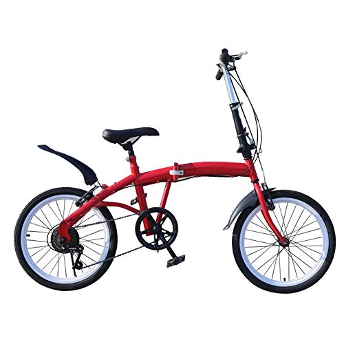 Bici pieghevoli : Bicicletta pieghevole da 20 pollici, mountain bike per bambini, pieghevole, 7 marce, doppio freno a V, in acciaio al carbonio, colore rosso, 90 kg, regalo per bambini