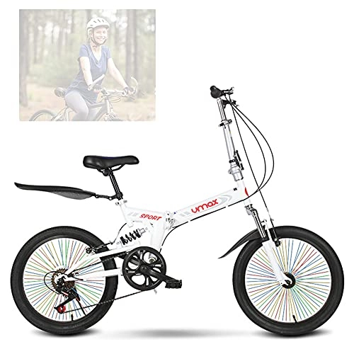 Bici pieghevoli : Bicicletta Pieghevole Da 20 Pollici Ultraleggera Portatile Da Equitazione A Velocità Variabile Ammortizzatore Per Adulti Ammortizzatore Per Bicicletta Ammortizzatore Per / white / 20inch
