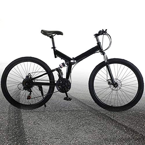Bici pieghevoli : Bicicletta pieghevole da 26 pollici, 21 marce, da campeggio, colore nero, peso di carico 150 kg, altezza seduta regolabile