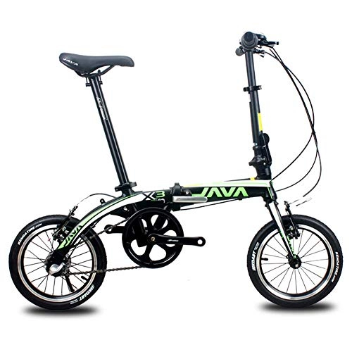 Bici pieghevoli : Biciclette Mini pieghevole, 14" 3 Velocità Super compatto telaio rinforzato Commuter Bike, leggero portatile Lega di alluminio pieghevole bicicletta yqaae (Color : Green)