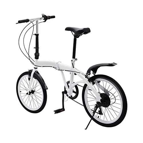 Bici pieghevoli : BJTDLLX Bicicletta pieghevole a 7 marce, per adulti, 20 pollici, doppio freno a V, pieghevole, in acciaio al carbonio, pieghevole, fino a 90 kg, colore bianco, altezza regolabile