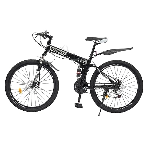 Bici pieghevoli : BJTDLLX Bicicletta pieghevole da 26 pollici, 21 marce, colore nero, freno a doppio disco, altezza regolabile, bicicletta da città aggiornata in acciaio al carbonio | EU Stock