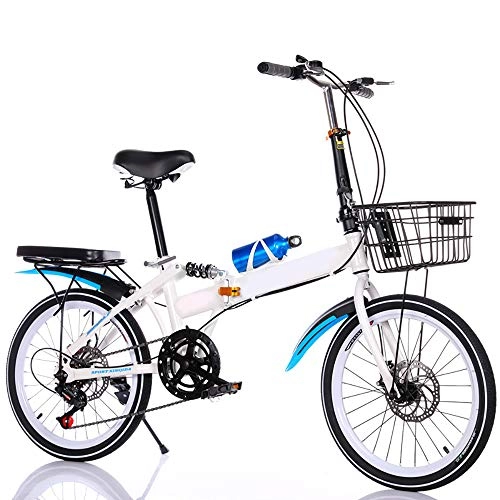 Bici pieghevoli : CAPTIANKN Ultra-Light Bicicletta Portatile Pieghevole con Freni a Disco a velocità variabile Ammortizzante, per Persone con più di 16 Anni, con Una Dimensione di 20 Pollici, Blu