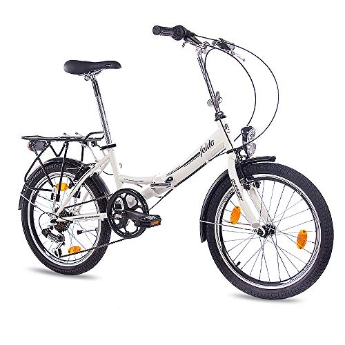 Bici pieghevoli : Chrisson Bicicletta pieghevole da 20 pollici, con cambio Shimano a 6 marce, colore bianco opaco