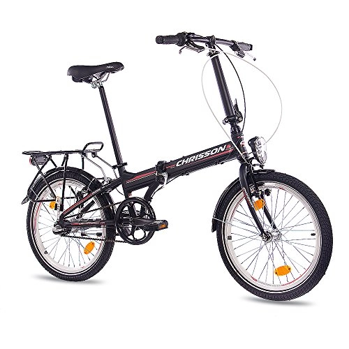 Bici pieghevoli : CHRISSON Foldrider 2.0 - Bicicletta pieghevole per uomo e donna, 20 pollici, pieghevole, con cambio Shimano Nexus a 3 marce, pieghevole, colore: Nero