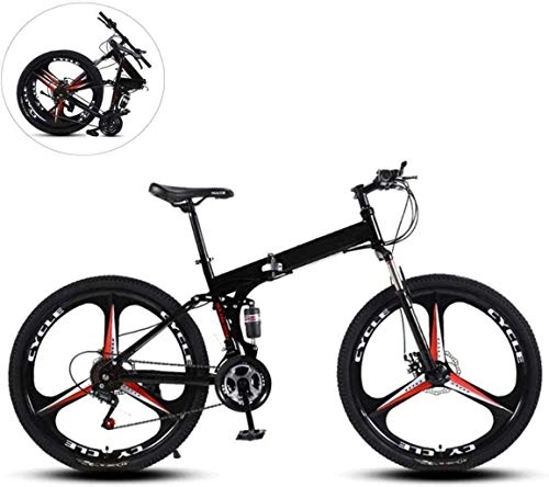 Bici pieghevoli : CSS Mountain bike pieghevoli, ruote da 24 pollici con tre coltelli, telaio in acciaio al carbonio ad alta velocit, velocit variabile, doppio assorbimento degli urti, bicicletta pieghevole 6-11, Nero