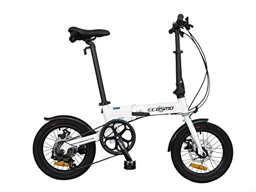 Bici pieghevoli : ECOSMO 16AF02W - Bicicletta da città pieghevole in lega leggera, 6 SP, freni a doppio disco