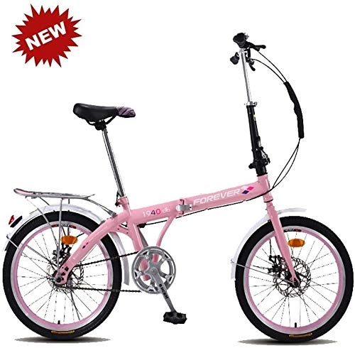 Bici pieghevoli : FANLIU Freni a Disco Doppio Student Folding Mountain Bike Bicicletta Pieghevole della Bici della Bicicletta Singlespeed Pendolari Leggero Urbani for Uomini e Donne (Color : Pink)