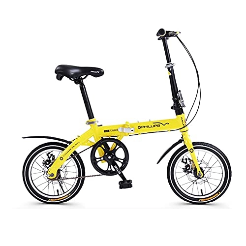 Bici pieghevoli : FBDGNG - Bicicletta pieghevole da 14", a velocità singola, pieghevole, per adulti e bambini, con freno a disco, colore: Giallo