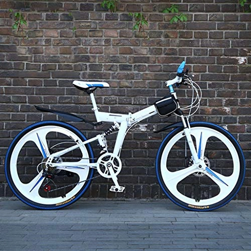 Bici pieghevoli : Feiteng Mountain Bike Adulti Sport, 24-26-pollici Ruote 21 velocità Pieghevole Ciclo Bianco con Freni a Disco più Colori, 26 inch