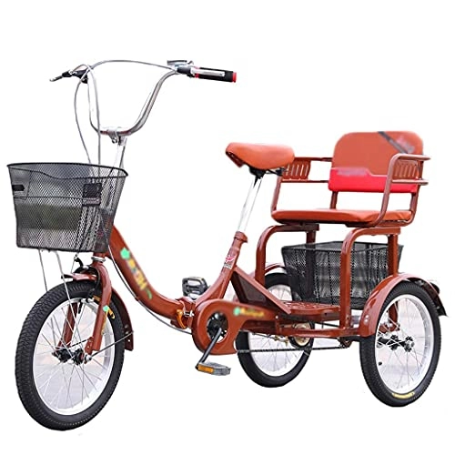 Bici pieghevoli : FGVDJ Triciclo Pieghevole da 16 Pollici con Cesto Biciclette a Tre Ruote a velocità Singola Invece di Camminare Auto per Il Tempo Libero con Sedile Posteriore per Adulti anzian