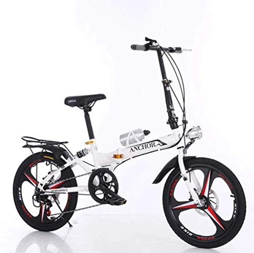 Bici pieghevoli : FLZ Bicicletta pieghevole per scooter, bici da città per pendolari con telaio in lega leggera per adulti Mini freno a disco in alluminio a 6 velocità, bianca