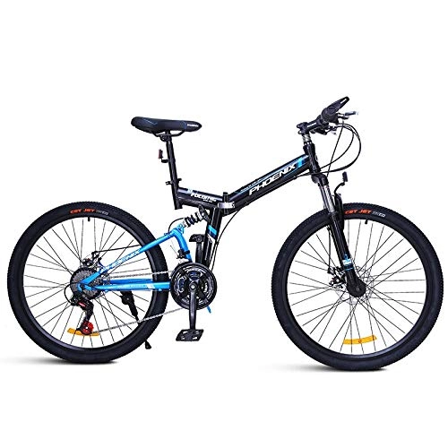 Bici pieghevoli : FNCUR 24" 24 velocit Folding Mountain Bike for L'adulto Ad Alta Acciaio al Carbonio Pieghevole Antiurto Frame Blu / Rosso (Color : Black Blue)
