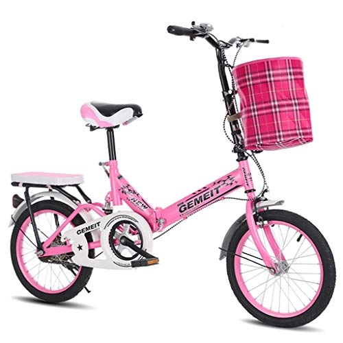 Bici pieghevoli : GWM Piccolo Portatile Pieghevole Biciclette comodità Posto a Sedere Ammortizzante Biciclette Uomini Donne Single Speed ​​Bicicletta Città attività Bicicletta (Color : Pink)