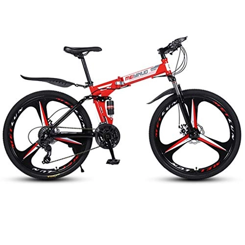 Bici pieghevoli : GXQZCL-1 Bicicletta Mountainbike, Hardtail Mountain Bike, Biciclette Pieghevoli in Acciaio Telaio, Doppia della Sospensione e Dual Freno a Disco, 26inch Ruote MTB Bike (Color : Red, Size : 24-Speed)