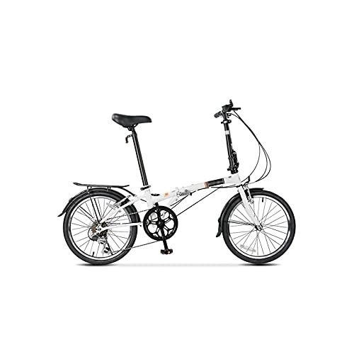 Bici pieghevoli : HESND ZXC Bicicletta pieghevole per adulti Bicicletta in acciaio ad alto tenore di carbonio 6 velocità V fascia freno ripiano posteriore e parafango pendolari Outdoo ciclismo (colore: bianco)