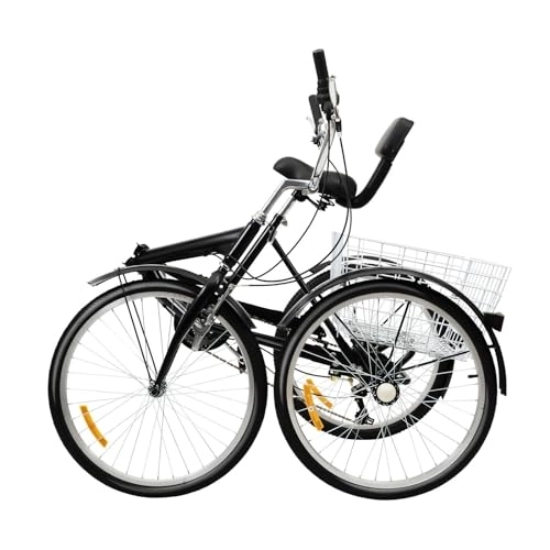Bici pieghevoli : hinnhonay Triciclo pieghevole da 24 pollici a 7 marce per adulti a pedale con cestino, adatto per shopping, viaggio nero