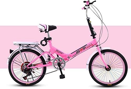 Bici pieghevoli : IMBM Bicicletta Pieghevole Bici for Adulti Shock-assorbire Biciclette Student Bicyclee Ultralight Acciaio al Carbonio 20 Pollici (Colore: Rosa, Dimensione: velocità variabile)