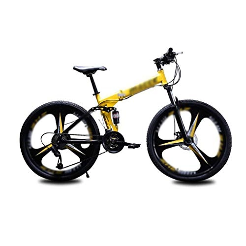 Bici pieghevoli : JHEY 26 Pollici a velocità variabile Bikedouble Ammortizzatore in Acciaio al Carbonio Tubo Parete Telaio Bicicletta Pieghevole (Color : Yellow, Dimensione : 21 Speed)